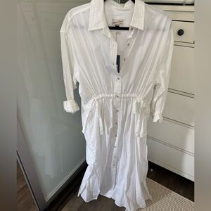 NWT Cotton white button up dress with decorative ties